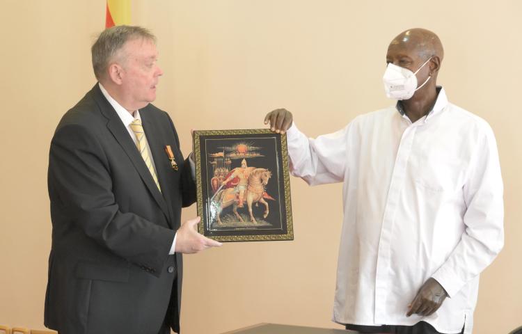 PRESIDENT MUSEVENI BIDS FAREWELL TO OUTGOING RUSSIAN AMBASSADOR VLADLEN SEMIVOLOS 
